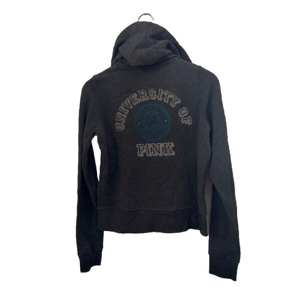PINK Victorias Secret Hoodie Womens Medium Gray Full Zip My Favorite Sweats Vtg